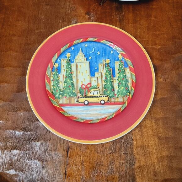 Sango Christmas Salad Dessert Plates Christmastime in City C. Fischer Set of 12 - Picture 5 of 7